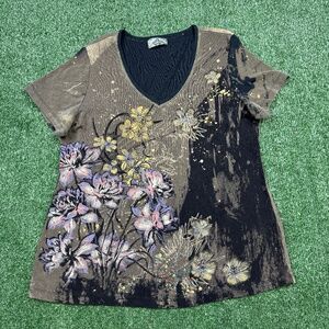 Vintage Y2K Vanilla Sugar T Shirt Women's Size XL Black Floral Short Sleeve